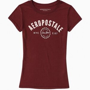 Aeropostale Women’s Burgundy Graphic Tee “NYC E.87” — Crew Neck / Y2K (S)